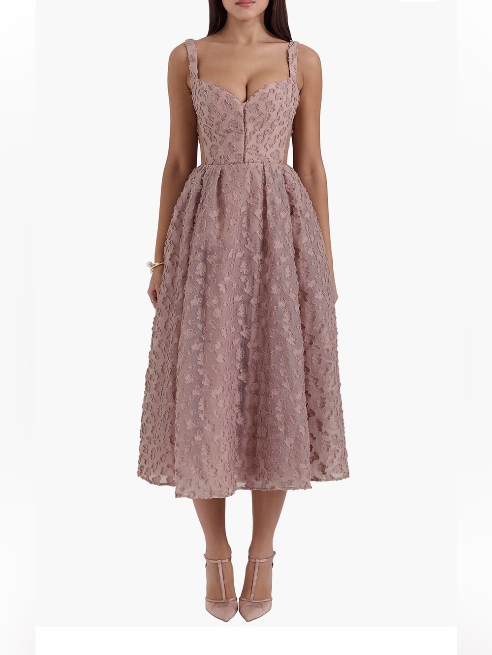 House Of CB Lovely Floral Jacquard Midi Dress,corset Bodice Sz M, New